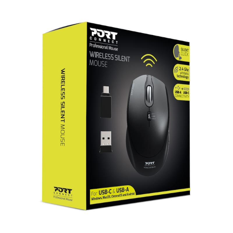 Port Connect Silent 1600DPI 3 Button Wireless Mouse Black 900713 - Image 4