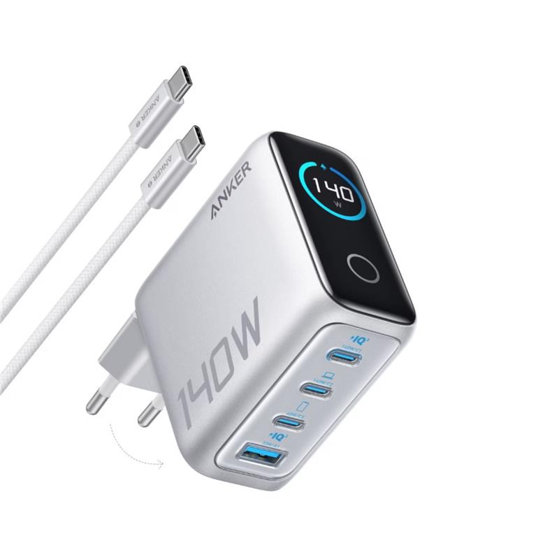 ANKER 4 PORT 140W PD WALL CHARGER CABLE GREY WARRANTY 18 MONTH 4 PORTS INCLUDED USB C C…