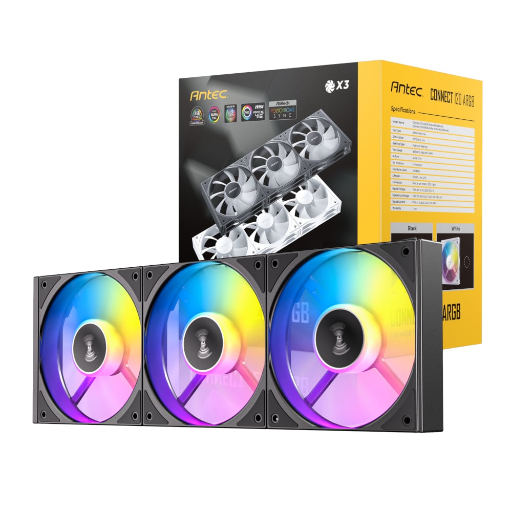 Antec Connect 120 ARGB PWM Fan 3-Pack Black C120-ARGB-3PK-BK