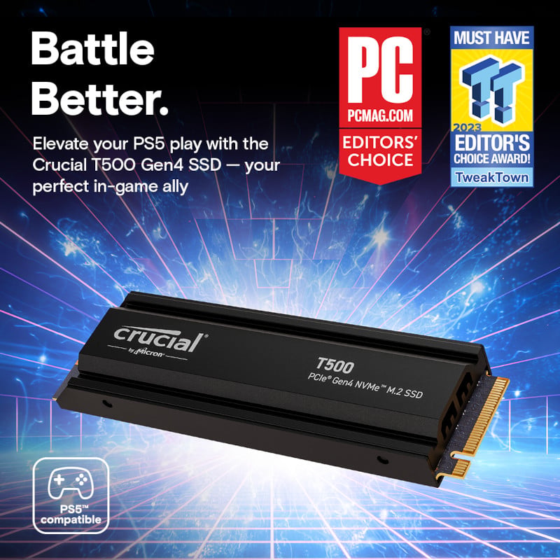 Crucial T500 1TB PCIe Gen4 NVMe M.2 SSD with Heatsink - Image 9