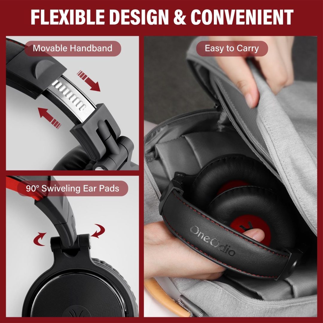 Oneodio Pro 10 Wired DJ Studio Monitoring Headphones Red/Black ONEODIO-PRO10-REDBLACK - Image 4