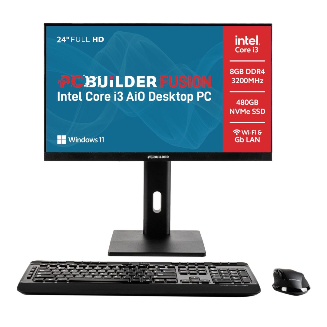 PCBuilder FUSION 24" Intel i3-14100 Windows 11 All-in-One Desktop PC PCB-AIO-FIB24-I38480