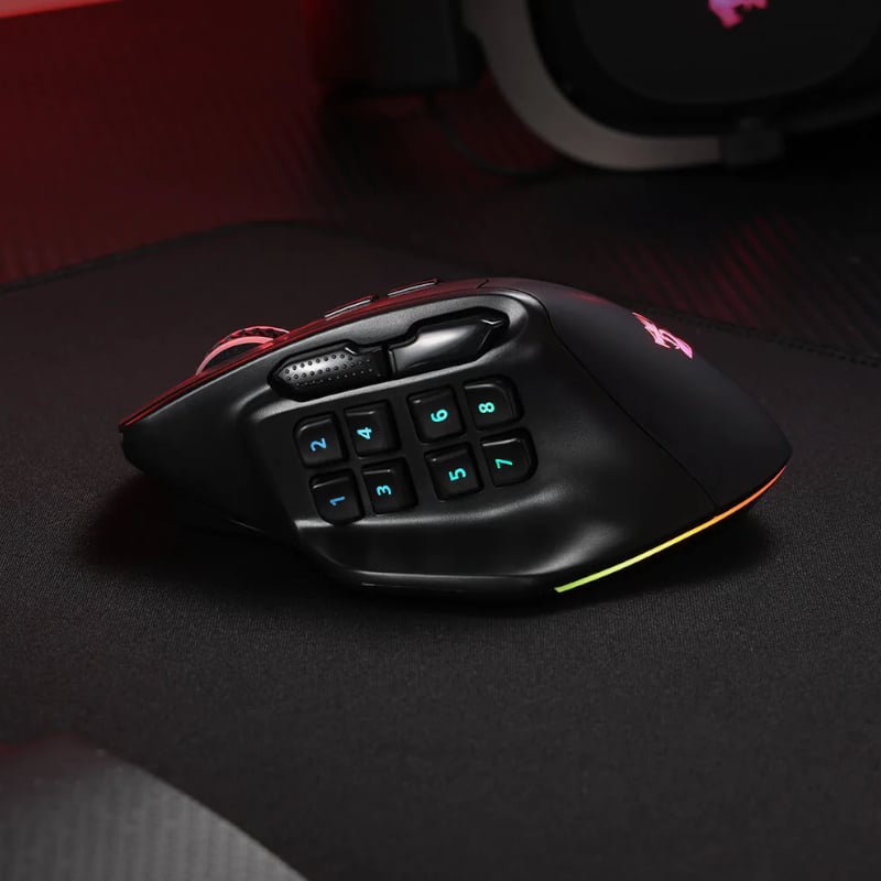 Redragon Aatrox Wireless 6200DPI RGB MMO Gaming Mouse Black - Image 4