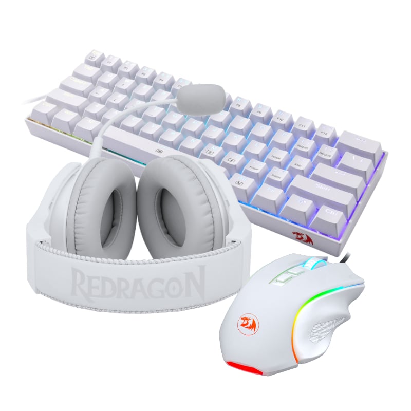Redragon 3-in-1 Wired Combo Mouse, Headset and Keyboard - White - Image 2