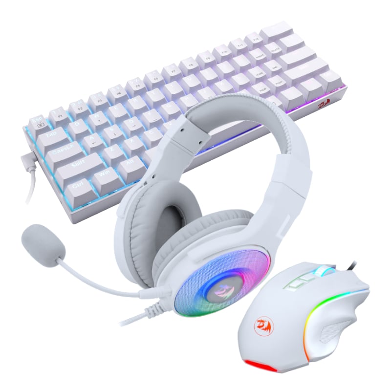 Redragon 3-in-1 Wired Combo Mouse, Headset and Keyboard - White - Image 3